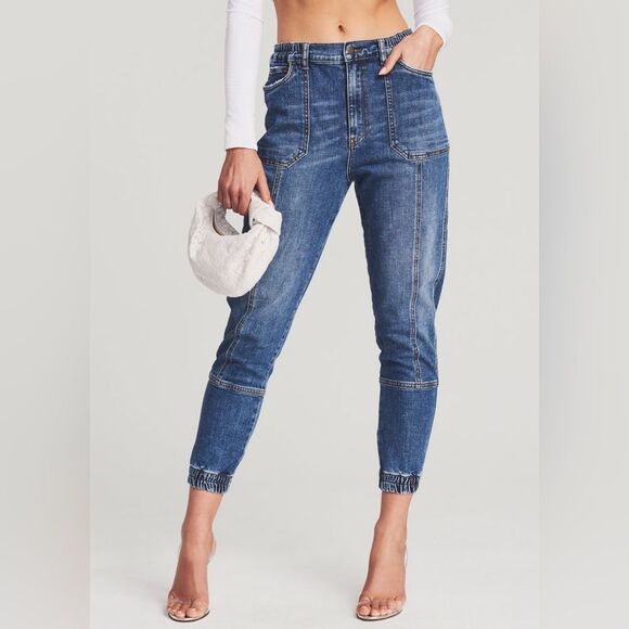 NWT Retrofête Carter Pant Jeans in Dark Bluejay Size 26 High Rise Barrel Jogger - Picture 1 of 13